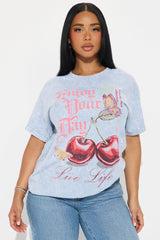 Enjoy Your Day Washed Oversized Tee - Grey