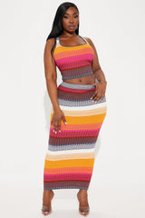 Summer Vibe Striped Metallic Skirt Set - Orange/combo
