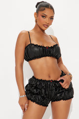 Santana Faux Leather Short Set - Black