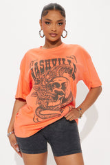 Nashville Skull Oversized Tee - Coral