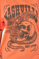 Nashville Skull Oversized Tee - Coral