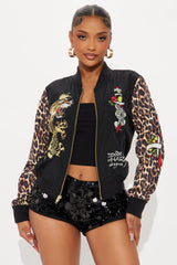 ED Hardy Fire Skull Bomber Jacket - Black