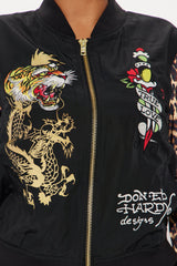 ED Hardy Fire Skull Bomber Jacket - Black