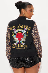 ED Hardy Fire Skull Bomber Jacket - Black