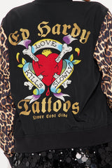 ED Hardy Fire Skull Bomber Jacket - Black