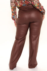 Victoria High Waisted Dress Pants Faux Leather 35 - Brown