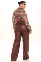 Victoria High Waisted Dress Pants Faux Leather 35 - Brown