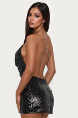 Steal The Spotlight Backless Sequin Skirt Set - Black