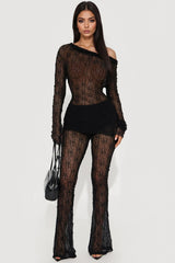 Midnight Veil Lace Pant Set - Black