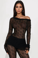 Midnight Veil Lace Pant Set - Black