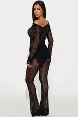 Midnight Veil Lace Pant Set - Black