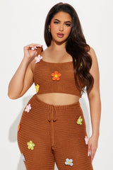 Floral Fields Crochet Pant Set - Mocha