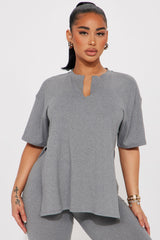 Lets Chill Together Short Sleeve Legging Set - Heather Grey