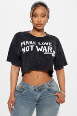Make Love Not War Washed Cropped Tee - Black