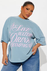 Save Water Drink Champagne Washed Tee - Indigo