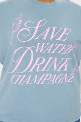 Save Water Drink Champagne Washed Tee - Indigo