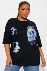 Skull Multi Hit Washed Boxy Tee - Black