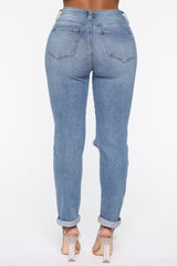 Need A New High Rise Mom Jeans - Medium Blue Wash