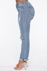 Need A New High Rise Mom Jeans - Medium Blue Wash