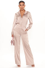 Office Favorite Satin Pant Set - Taupe