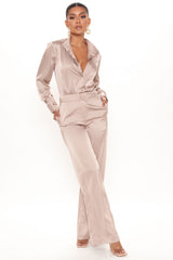 Office Favorite Satin Pant Set - Taupe
