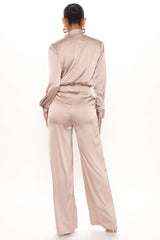 Office Favorite Satin Pant Set - Taupe