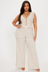 Sweet Embrace Ruffle Textured Pant Set - Nude