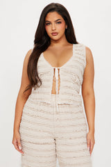 Sweet Embrace Ruffle Textured Pant Set - Nude