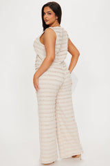 Sweet Embrace Ruffle Textured Pant Set - Nude