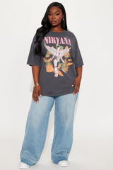 Nirvana Utero Flowers Washed Oversized Tee - Black
