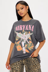 Nirvana Utero Flowers Washed Oversized Tee - Black