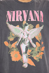Nirvana Utero Flowers Washed Oversized Tee - Black