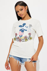 Mickey Mouse Embroidery Crew Neck Tee - Cream