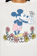 Mickey Mouse Embroidery Crew Neck Tee - Cream