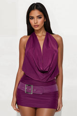 Bombshell Alert Backless Skirt Set - Plum
