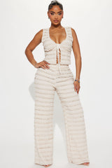 Sweet Embrace Ruffle Textured Pant Set - Nude