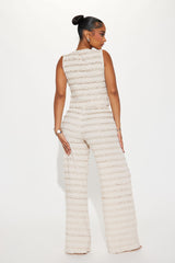 Sweet Embrace Ruffle Textured Pant Set - Nude