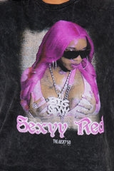 Sexyy Red Chains Washed Oversized Tee - Black