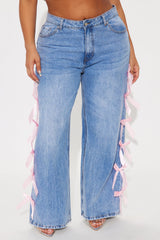 Dremi Ribbon Bow Non Stretch Wide Leg Jeans - Medium Wash