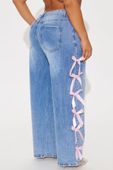 Dremi Ribbon Bow Non Stretch Wide Leg Jeans - Medium Wash
