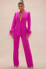 Clarissa Feather Blazer Suit Set - Hot Pink