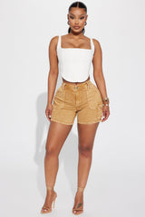 Do You Dare Stretch Denim Cargo Shorts - Tan