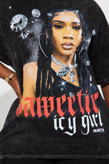 Saweetie Icy Girl Washed Oversized Tee - Black