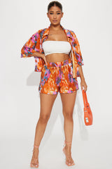 Cora Plisse Short Set - Orange/combo