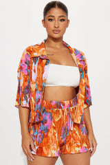 Cora Plisse Short Set - Orange/combo