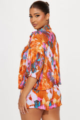 Cora Plisse Short Set - Orange/combo