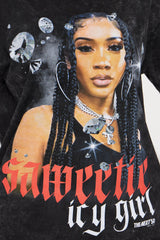 Saweetie Icy Girl Washed Oversized Tee - Black