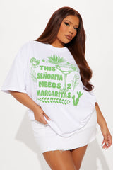 This Señorita Needs 2 Margaritas Washed Tee - White