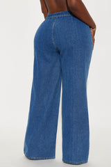 So Inspired Foldover Waistband Trouser Jeans - Medium Wash