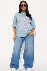 Save Water Drink Champagne Washed Tee - Indigo